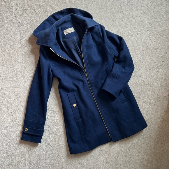 Michael Kors Navy Zippered Hooded Peacoat - Picture 2 of 5